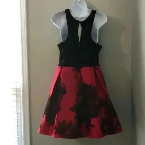 Teeze Me | Dresses | Teeze Me Floral Pleated Velvet Red Black Semiformal  Dress Size 314 | Poshmark